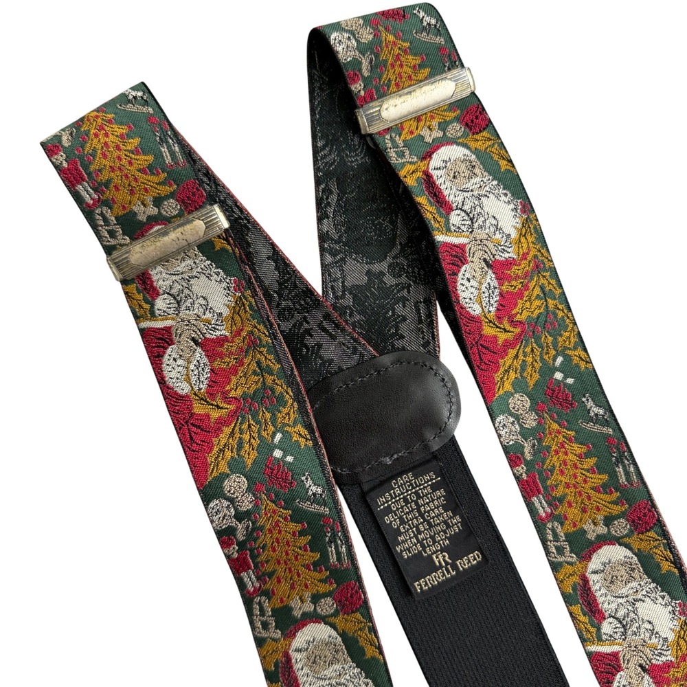 Ferrell Reed Suspenders Mens OSFA Green Christmas Santa Silk Button End Vintage